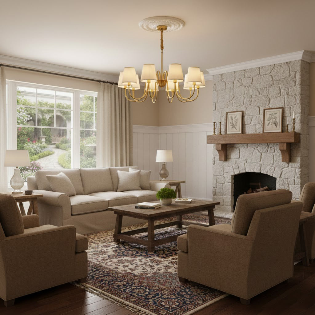 Ember Oak & Co. Aged Stacey Chandelier — Solid Brass Finish