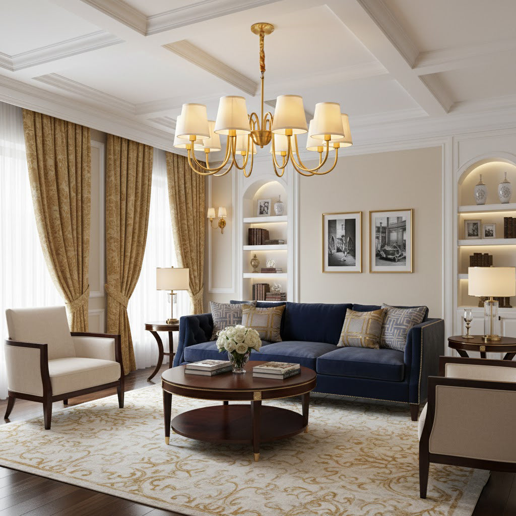 Ember Oak & Co. Aged Stacey Chandelier — Solid Brass Finish