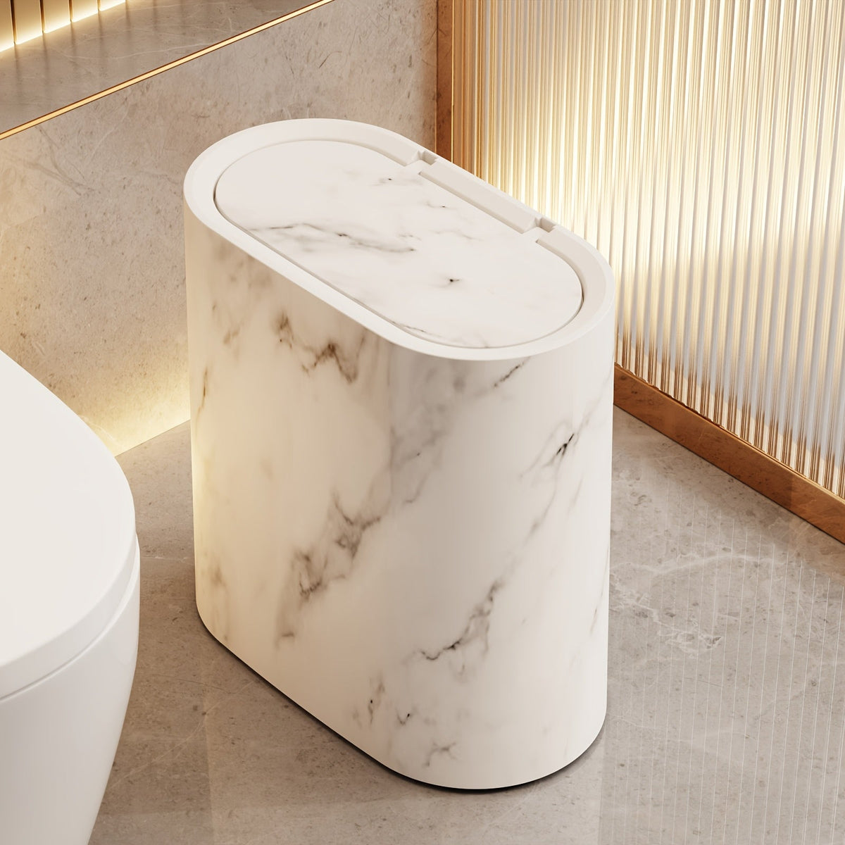 Ember Oak & Co. Marble Pattern Trash Can with Lid