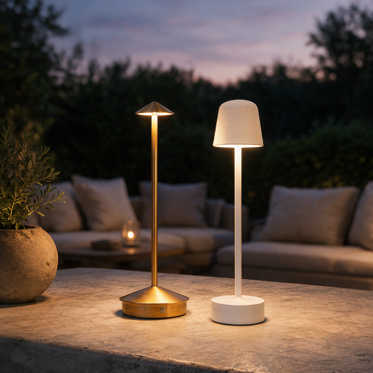 The Dusk Pair Outdoor Cordless Lamp Set - lifestyle