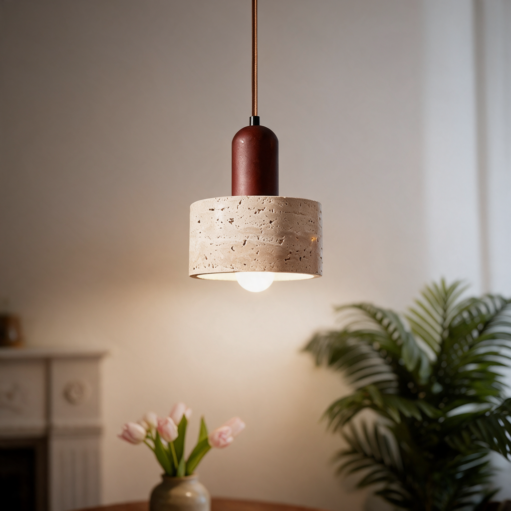 Cava Travertine Stone Pendant Light - lifestyle