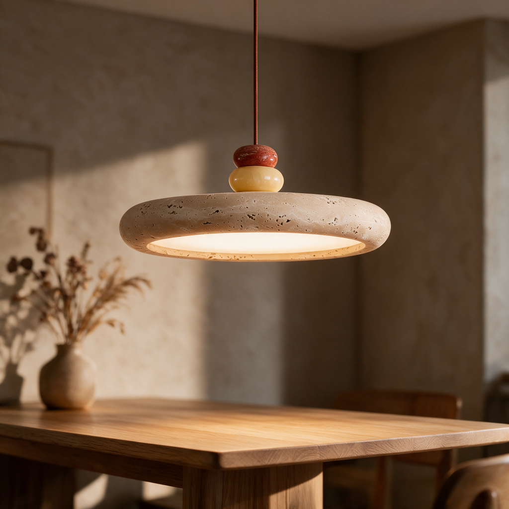 Mesa Travertine Disc Pendant Light - lifestyle