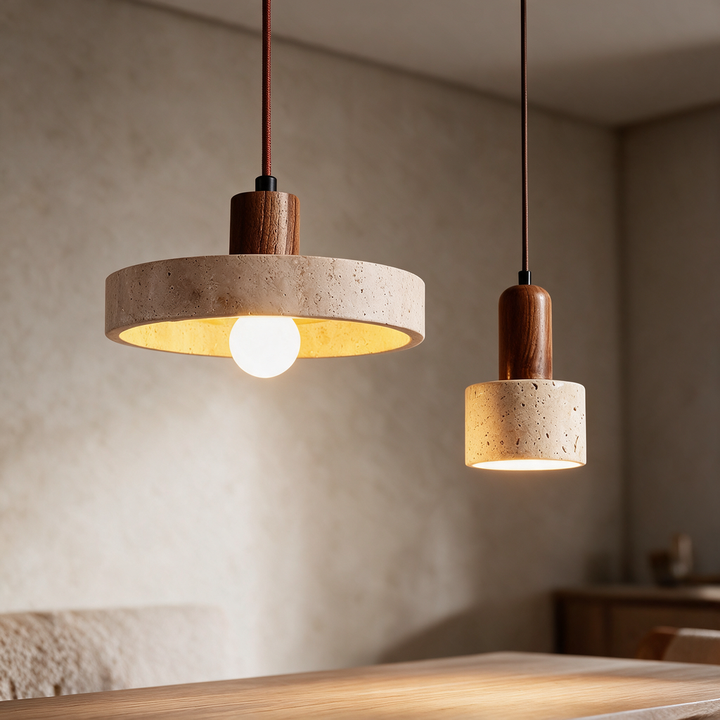 The Stone Pair Travertine Pendant Set - lifestyle