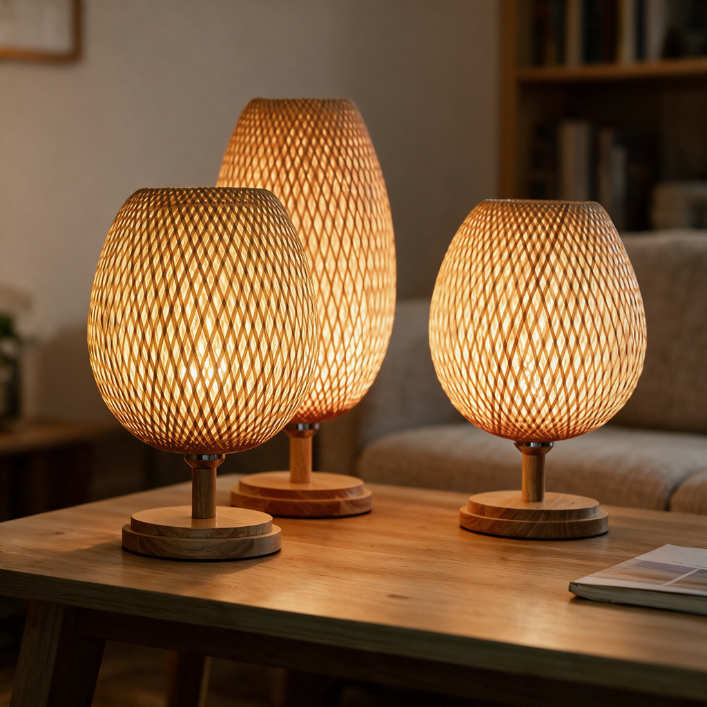 Willow Woven Bamboo Table Lamp - lifestyle