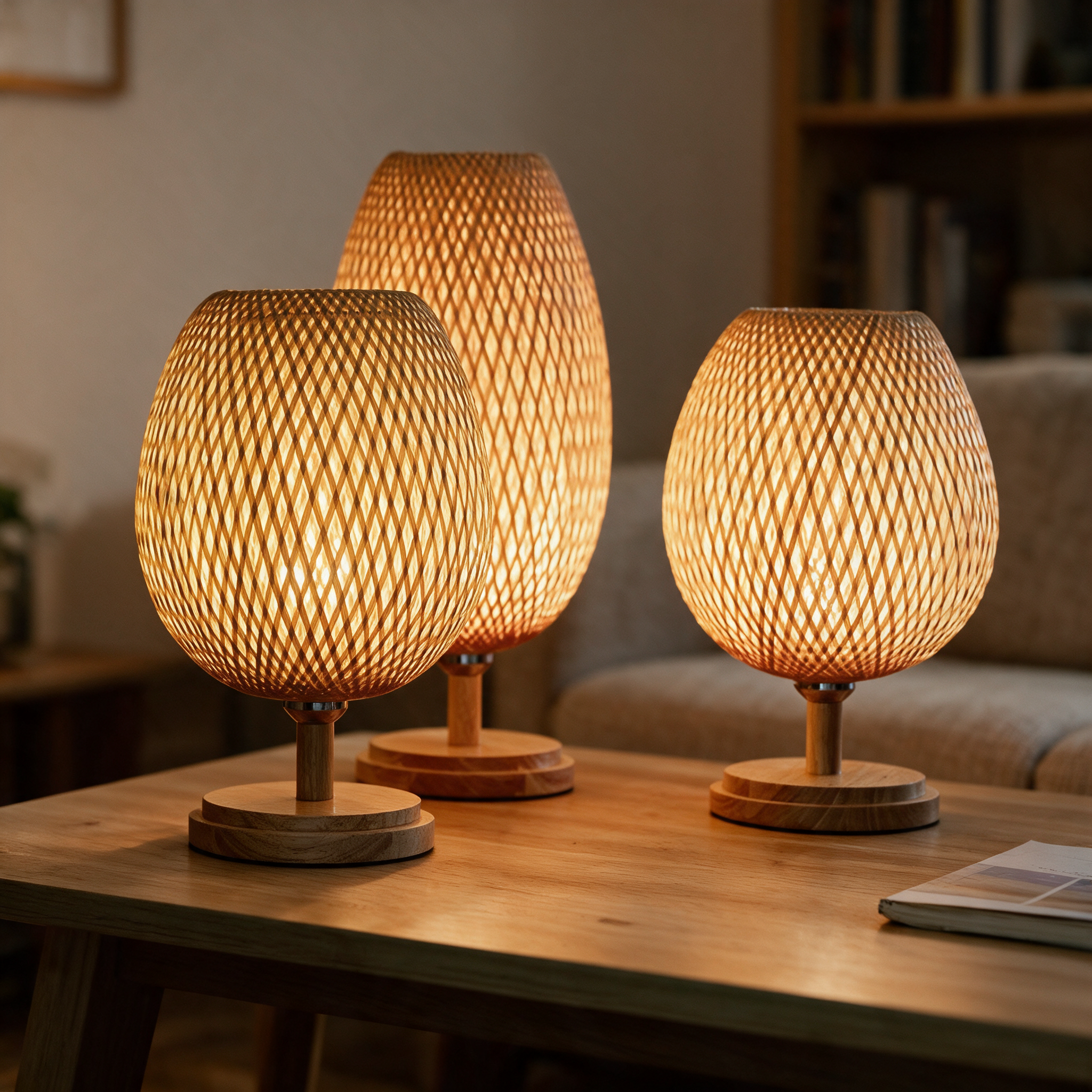 Willow Woven Bamboo Table Lamp - lifestyle