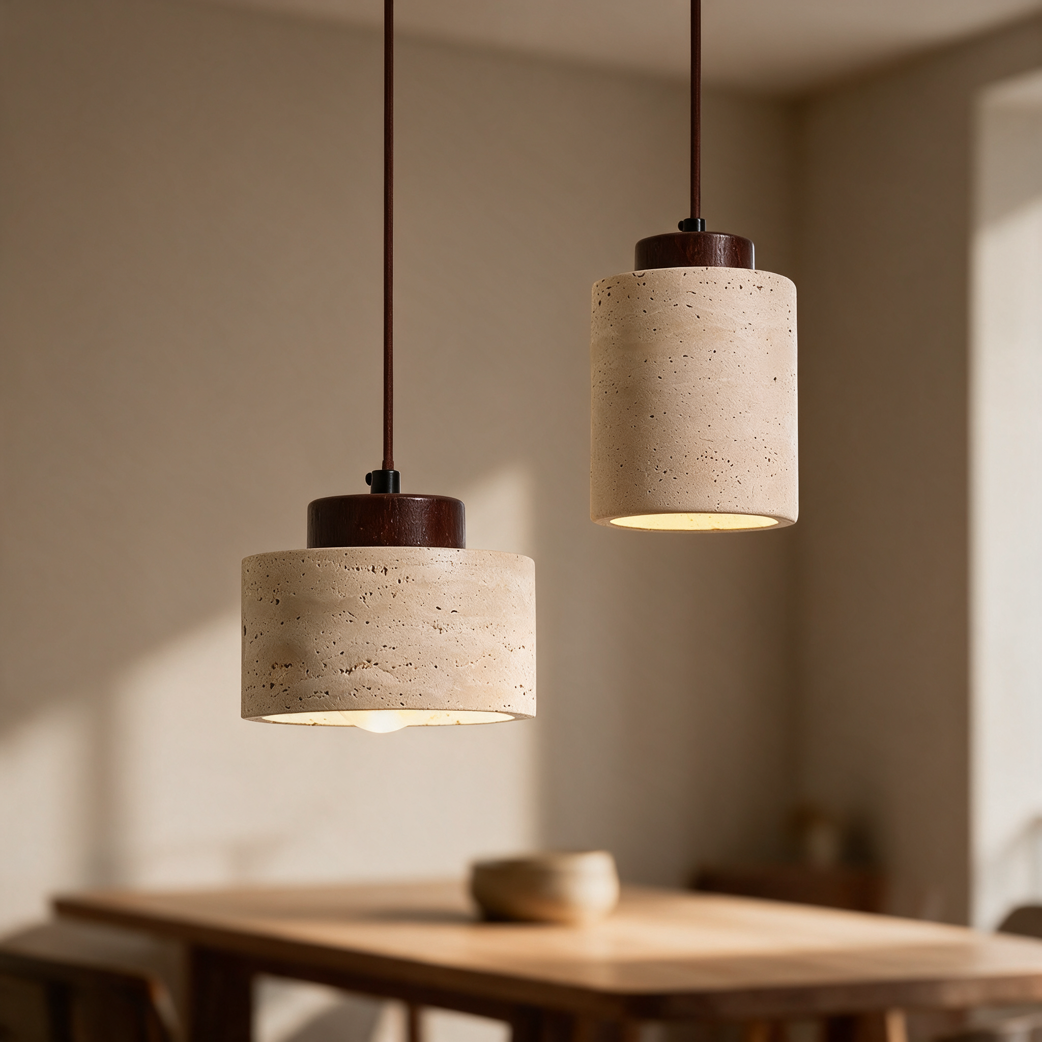 Suna Travertine Stone Pendant Light - lifestyle