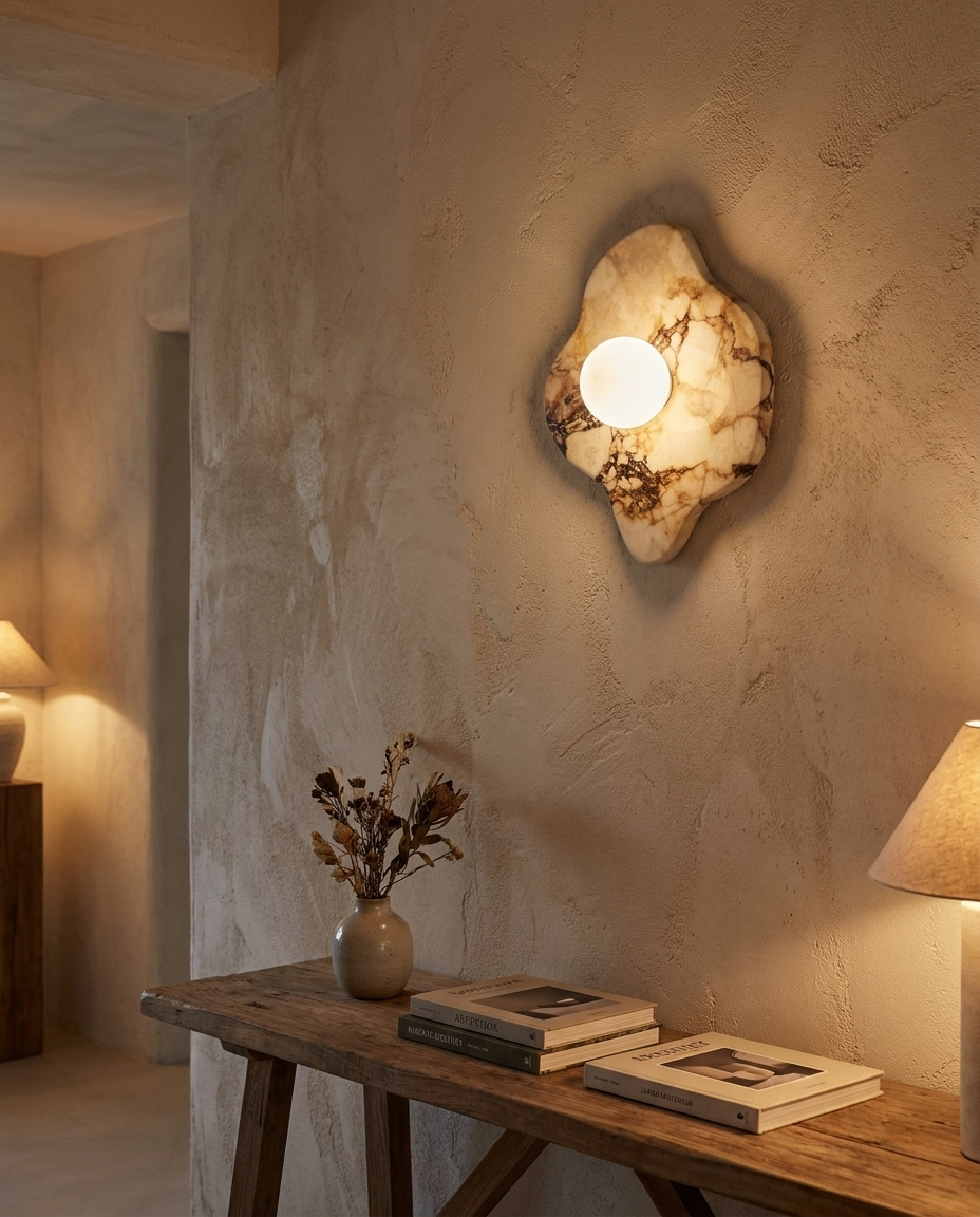 Abnormal Marble Wall Lamp — Natural Travertine Stone — lifestyle photo