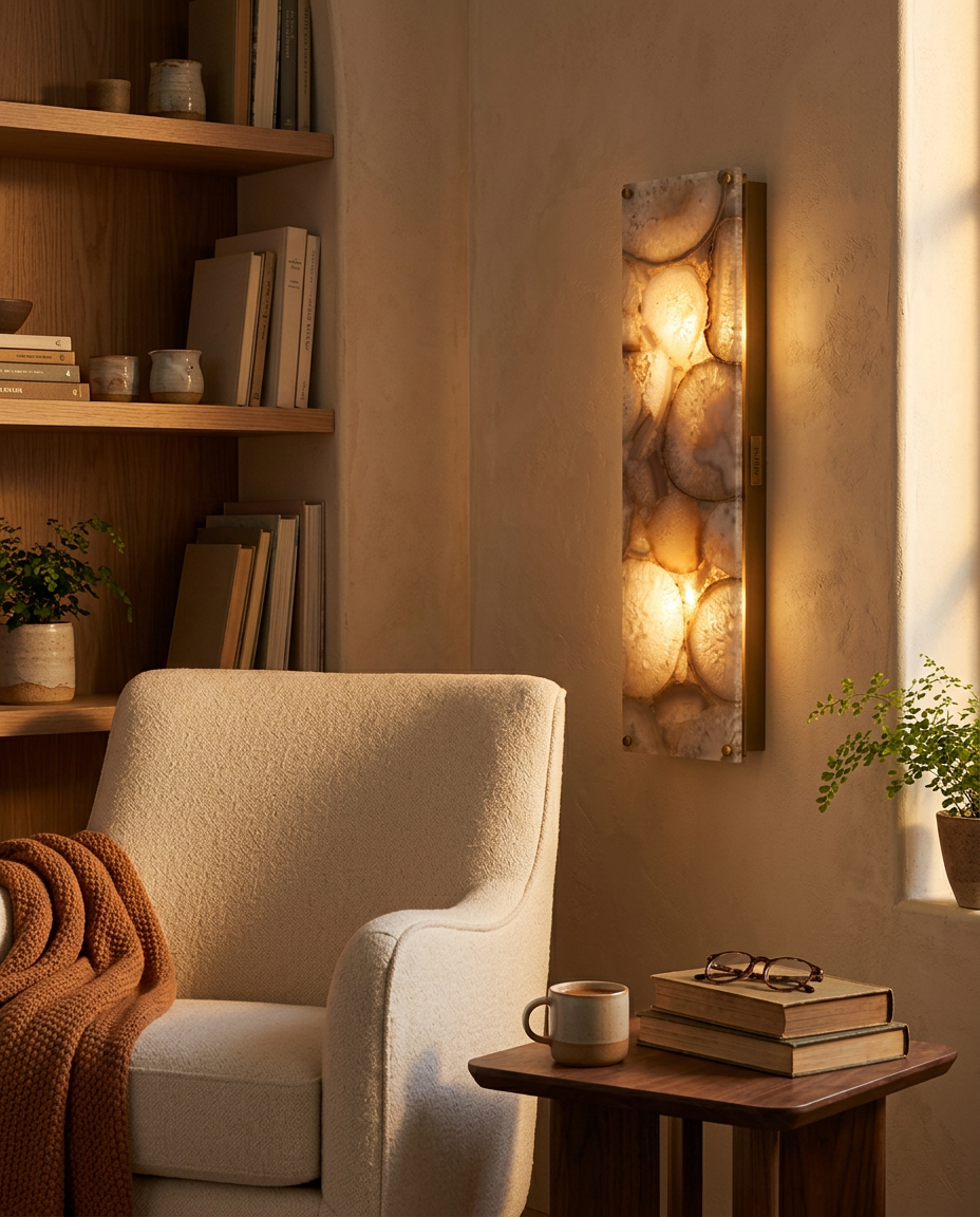 Adeline Alabaster Wall Lamp — Natural Alabaster Stone — lifestyle photo