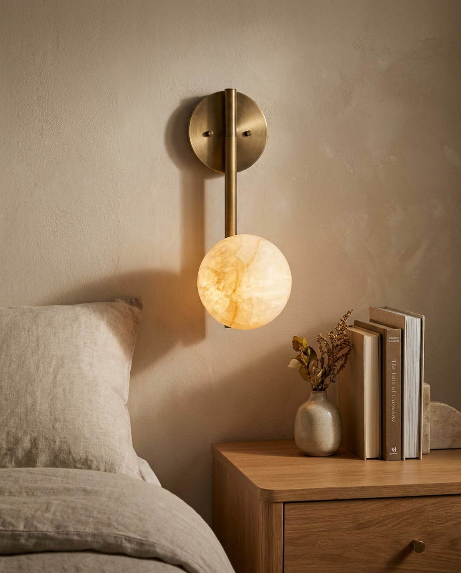 Adrion Alabaster Wall Sconce — Natural Alabaster Stone — lifestyle photo