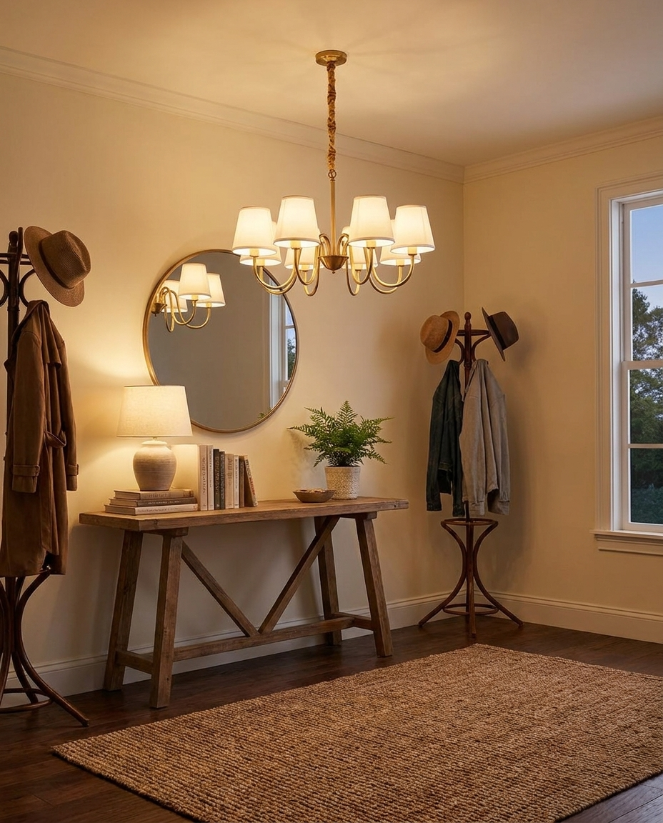 Aged Stacey Chandelier — Solid Brass Finish — lifestyle photo