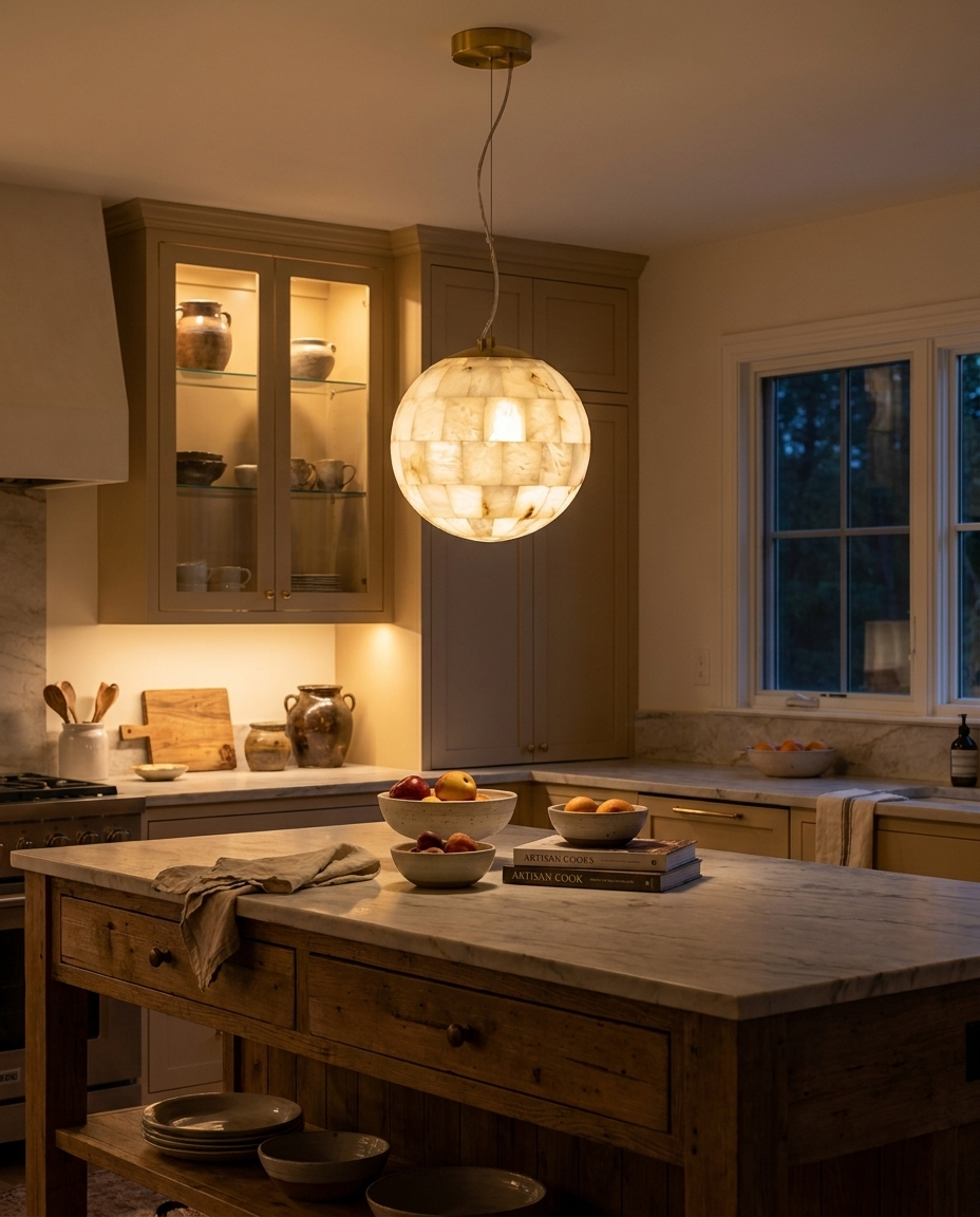 Alabaster Ball Alabaster Pendant Light — lifestyle photo
