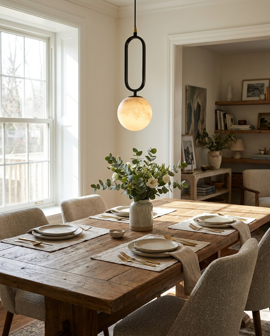 Alabaster Ball Pendant Lamp — Natural Alabaster Stone — lifestyle photo