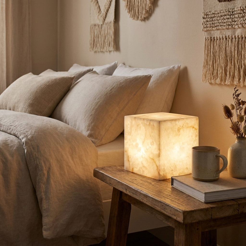 Alabaster Cubic Table Lamp - lifestyle