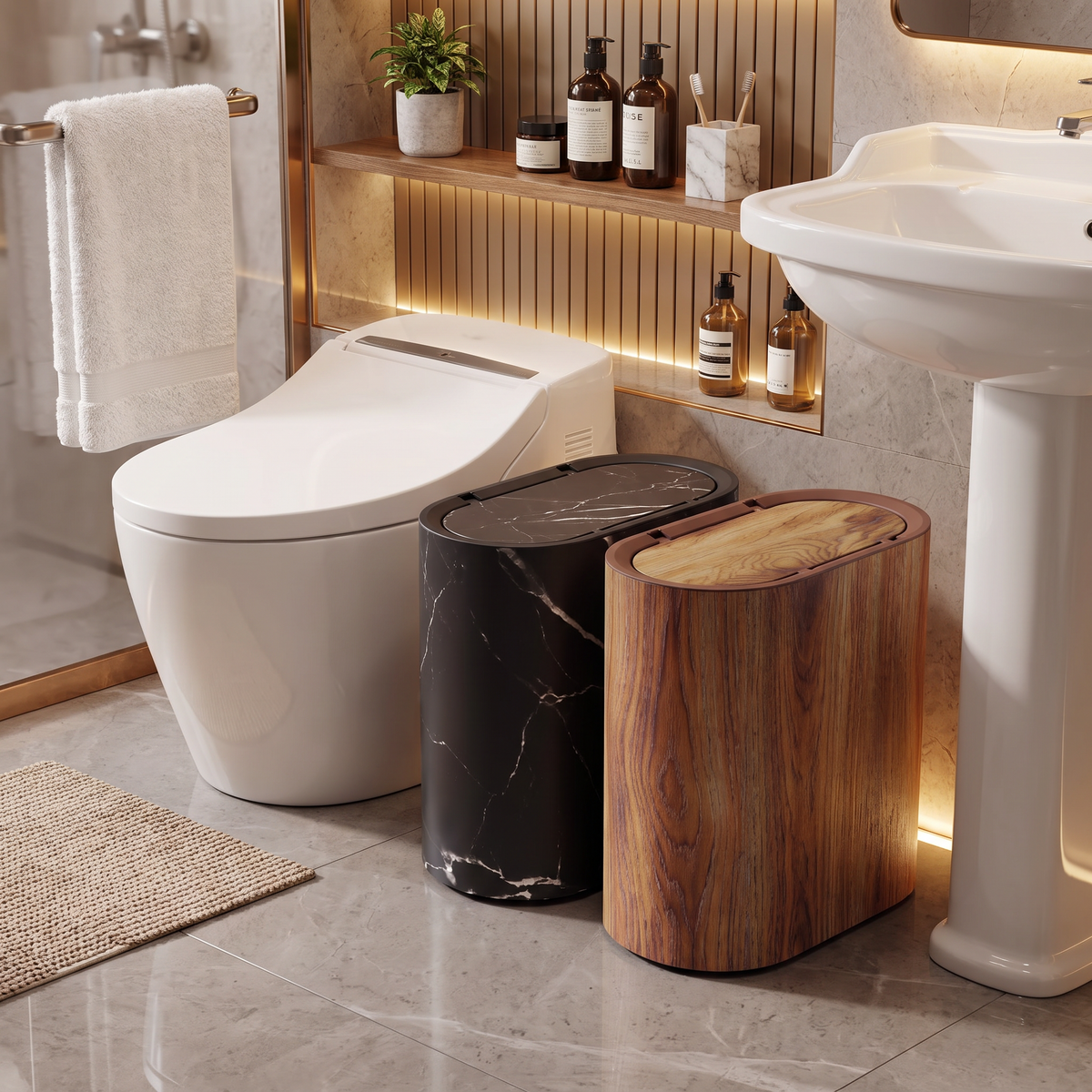 Marble Pattern Trash Can lifestyle