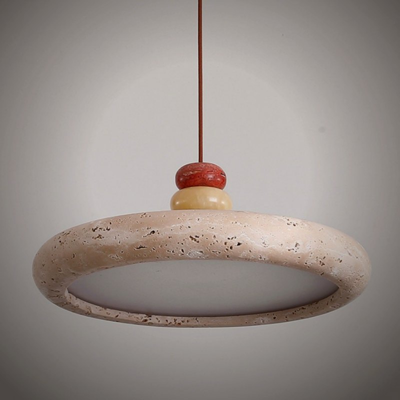 Ember Oak & Co. Mesa Travertine Disc Pendant Light