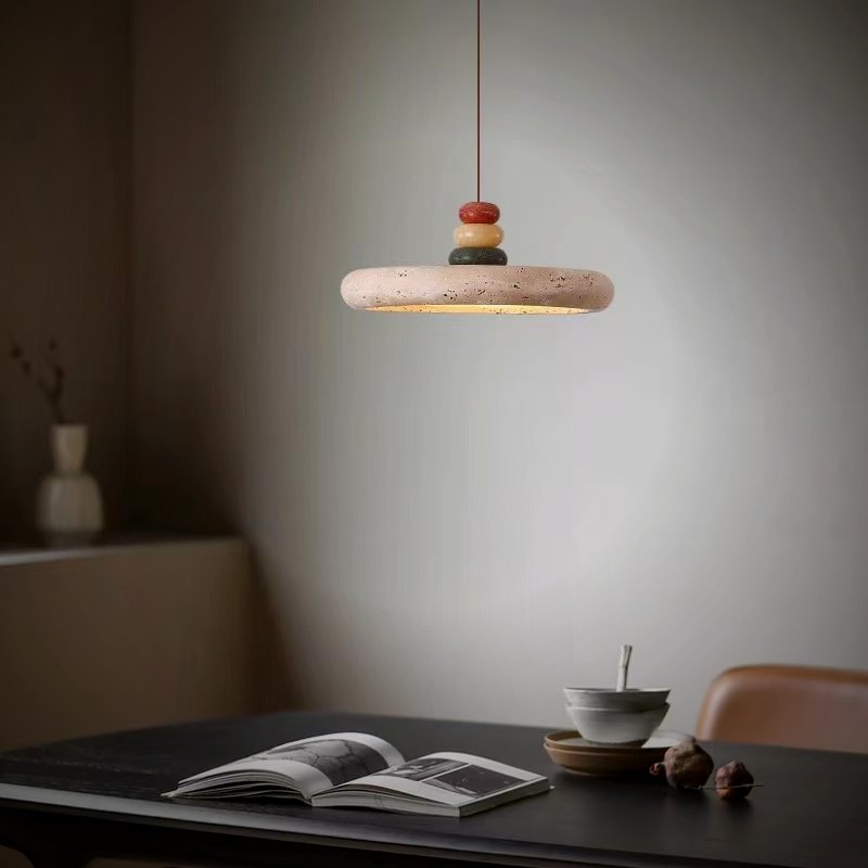 Ember Oak & Co. Mesa Travertine Disc Pendant Light