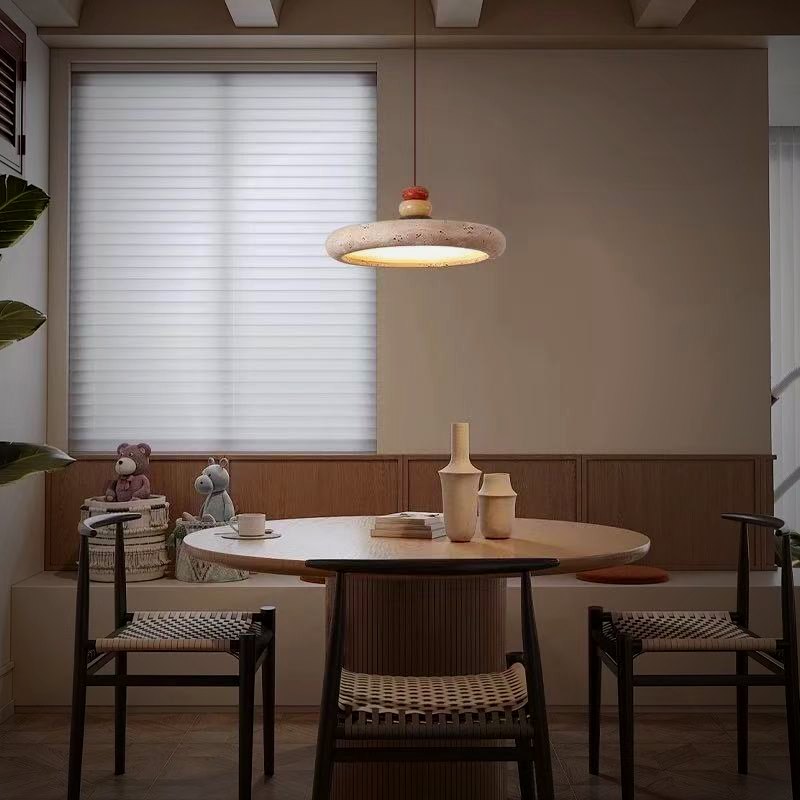 Ember Oak & Co. Mesa Travertine Disc Pendant Light