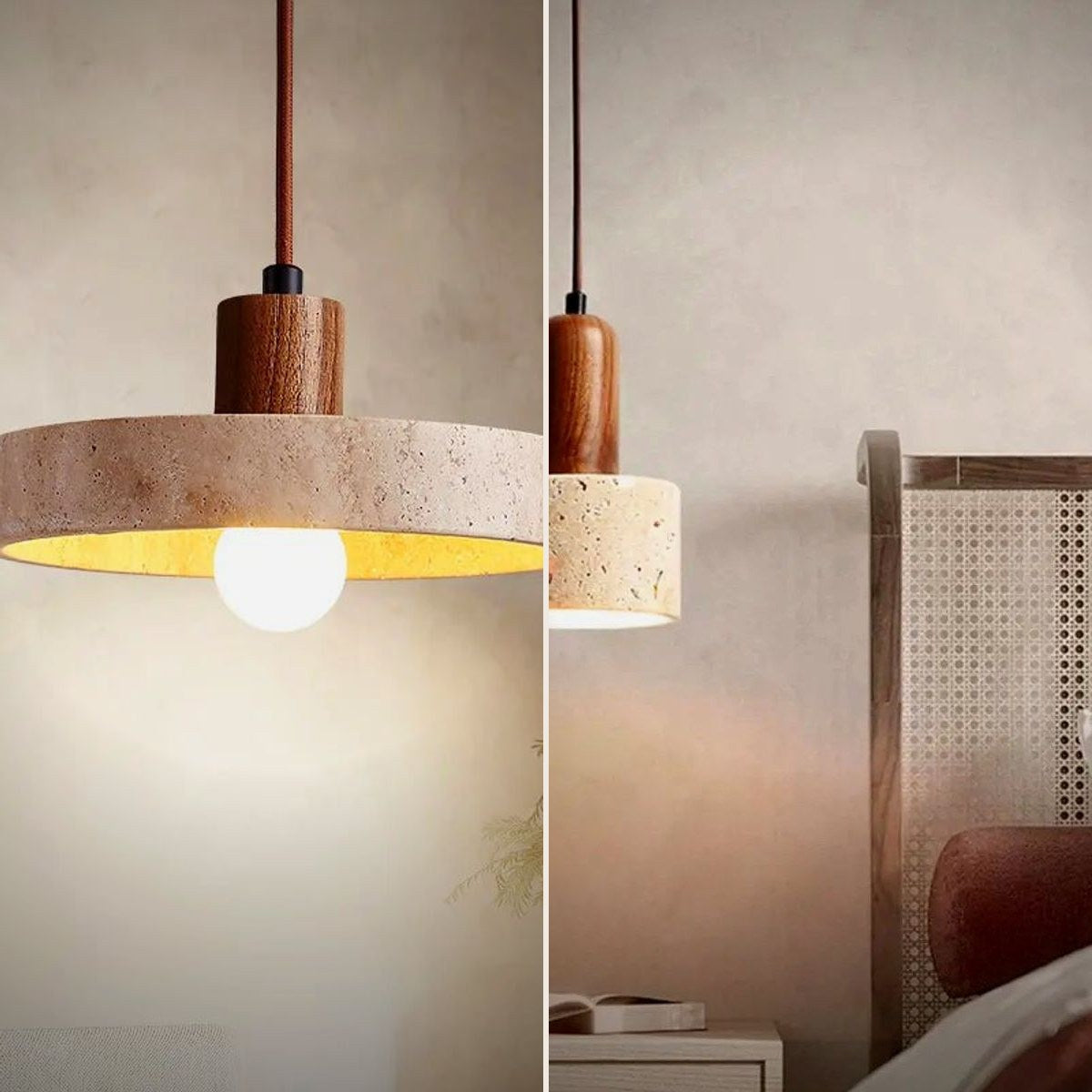 Ember Oak & Co. The Stone Pair Travertine Pendant Set