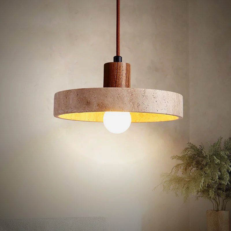 Ember Oak & Co. Tora Travertine & Wood Pendant Light