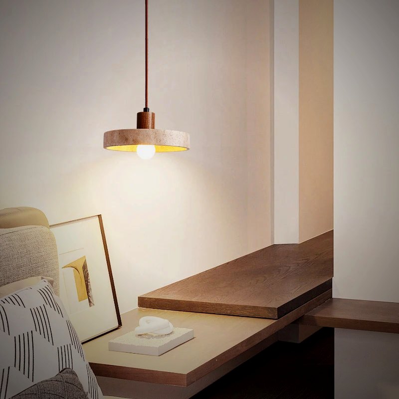 Ember Oak & Co. Tora Travertine & Wood Pendant Light