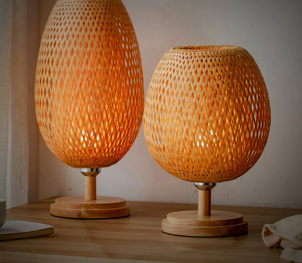 Ember Oak & Co. Willow Woven Bamboo Table Lamp